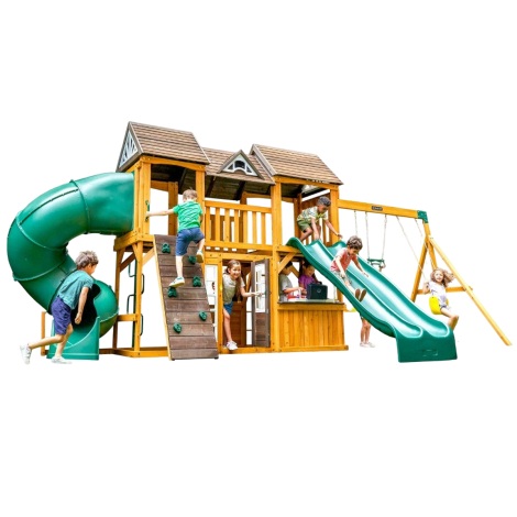 Complex de joaca din lemn, max 10 copii, 3 leagane, 3 tobogane, Adventure Bend Swing Set, Cedar Summit F29720 - imagine 22